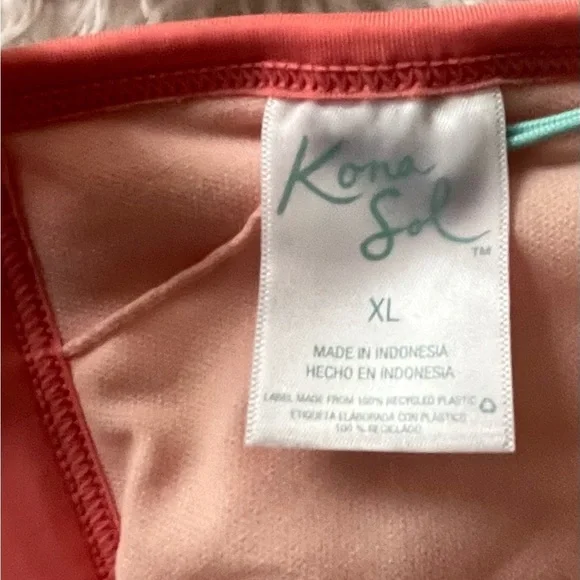 Kona Sol Pink/Peach Gingham Bikini Top Women’s XL - Picture 3 of 3
